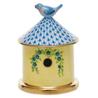 Hand-painted Herend Bird House Box in Blue fishnet porcelain on a white background
