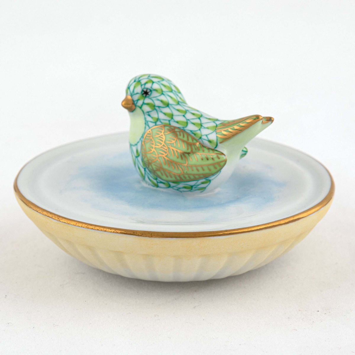 Herend Bird in Bird Bath Figurine – Key Lime, alternate view