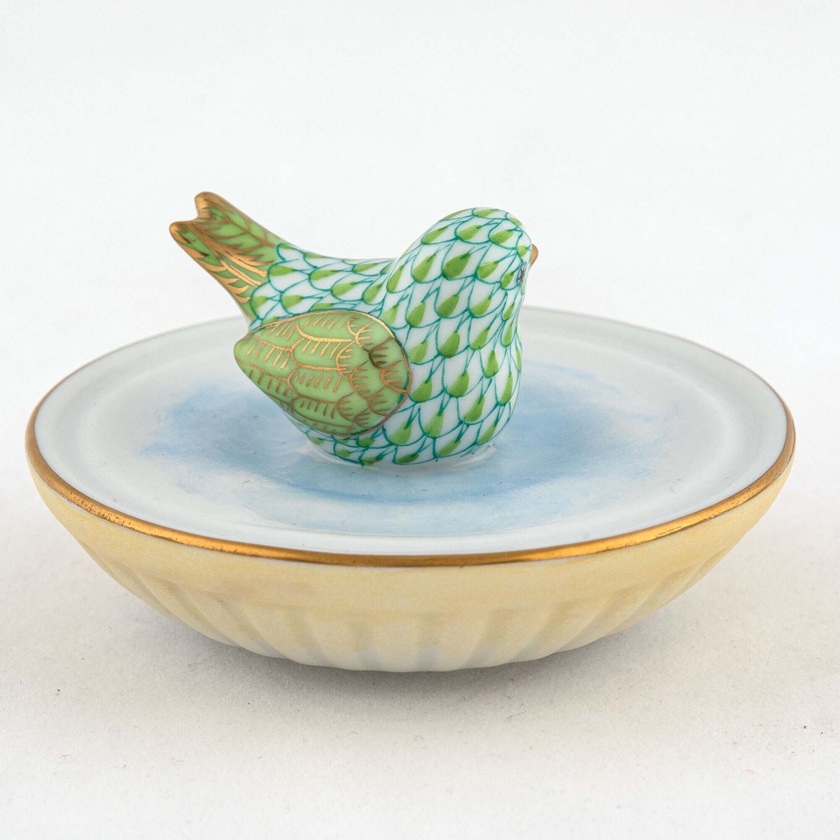 Herend Bird in Bird Bath Figurine – Key Lime, alternate view