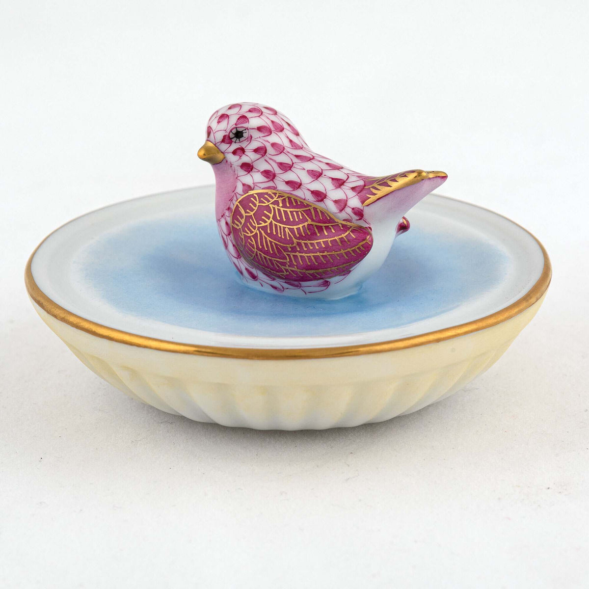 Herend Bird in Bird Bath Figurine – Raspberry, alternate view
