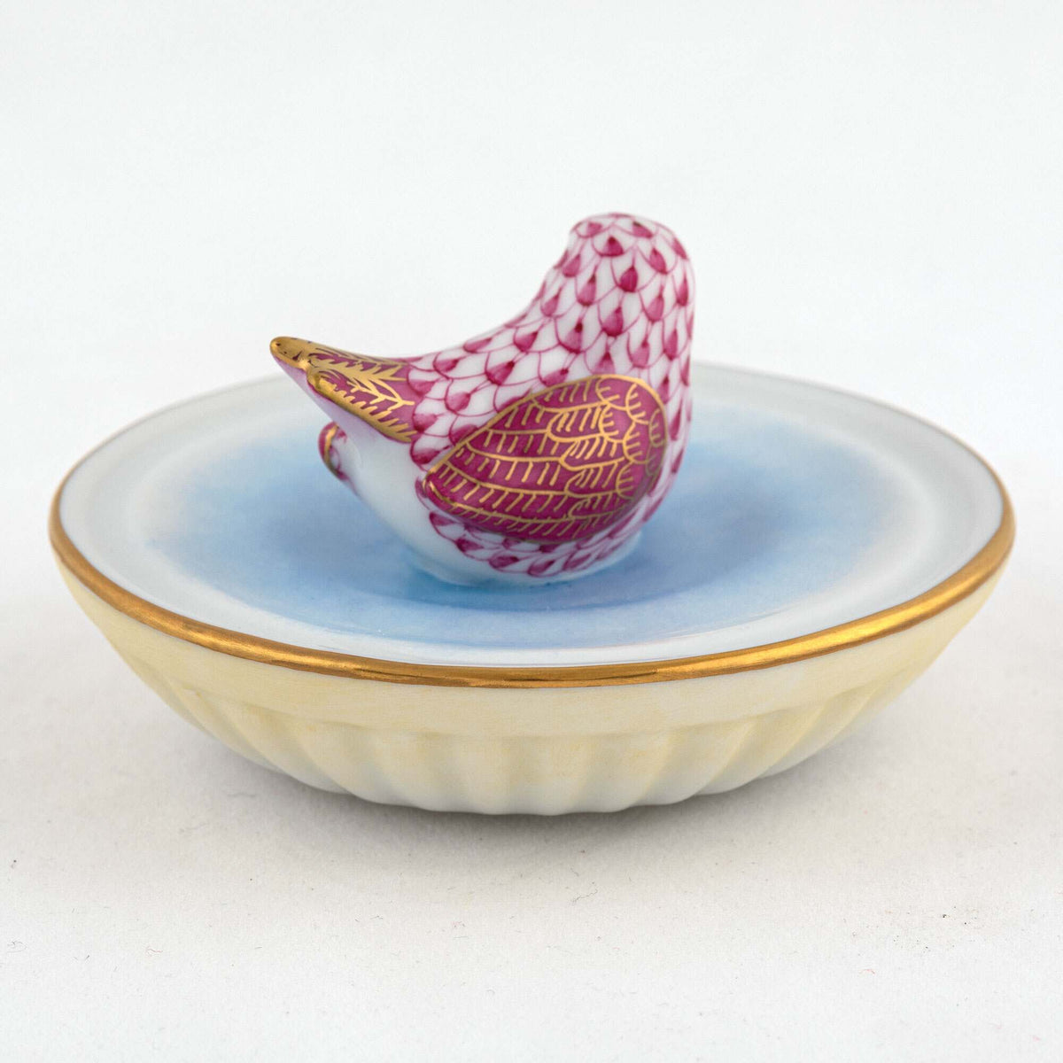 Herend Bird in Bird Bath Figurine – Raspberry, alternate view