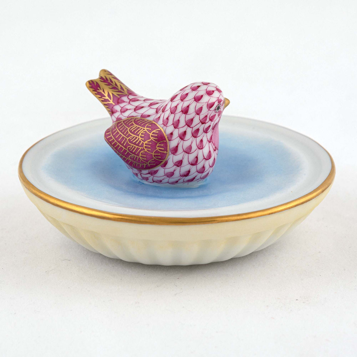 Herend Bird in Bird Bath Figurine – Raspberry, alternate view
