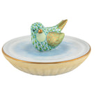 Herend Bird in Bird Bath Figurine porcelain figurine painted in the Key Lime fishnet pattern