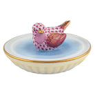 Herend Bird in Bird Bath Figurine porcelain figurine painted in the Raspberry fishnet pattern