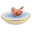 Bird in Bird Bath Figurine in hand-painted Rust porcelain by Herend of Hungary