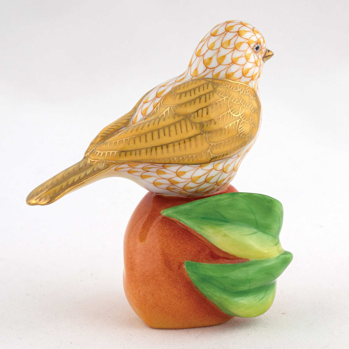 Herend Bird on Peach Figurine – Butterscotch, alternate view