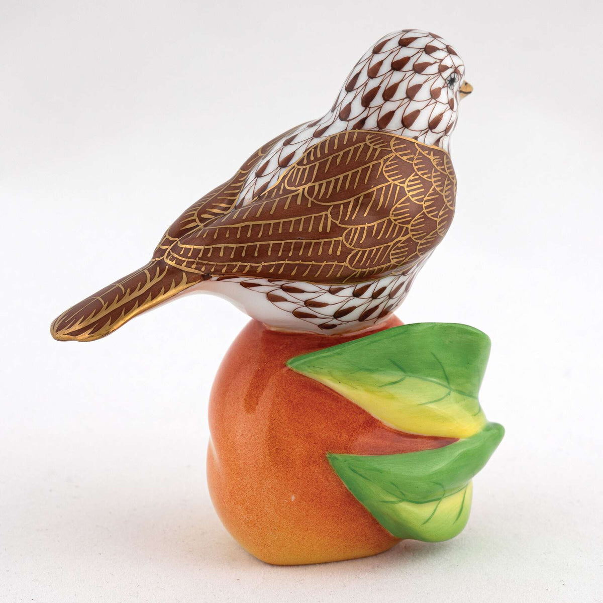 Herend Bird on Peach Figurine – Chocolate, alternate view