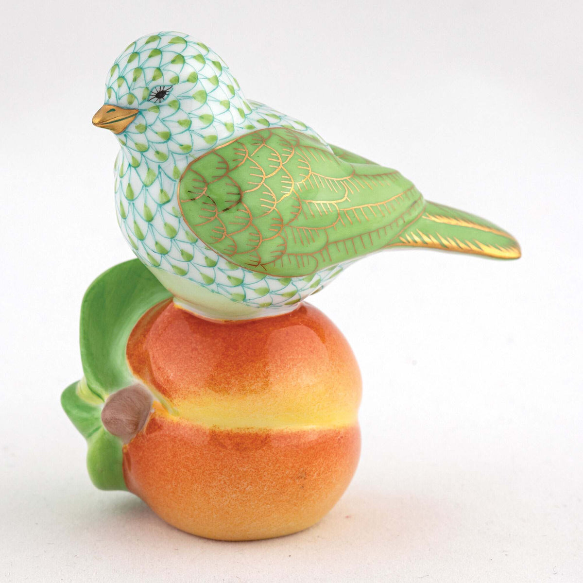 Herend Bird on Peach Figurine – Key Lime, alternate view