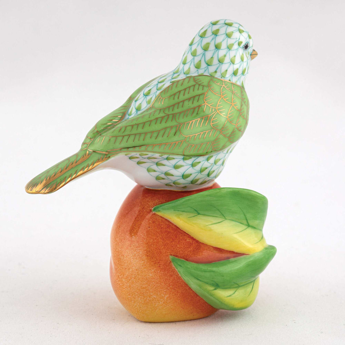 Herend Bird on Peach Figurine – Key Lime, alternate view
