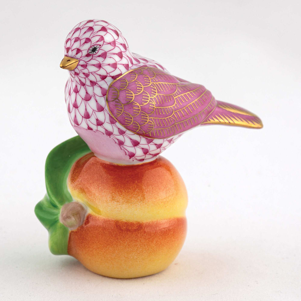 Herend Bird on Peach Figurine – Raspberry, alternate view