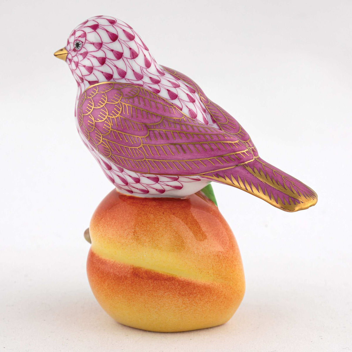Herend Bird on Peach Figurine – Raspberry, alternate view