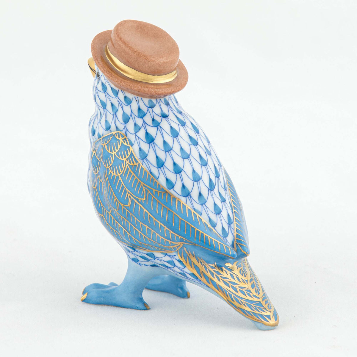 Herend Bird with Hat Figurine – Blue, alternate view