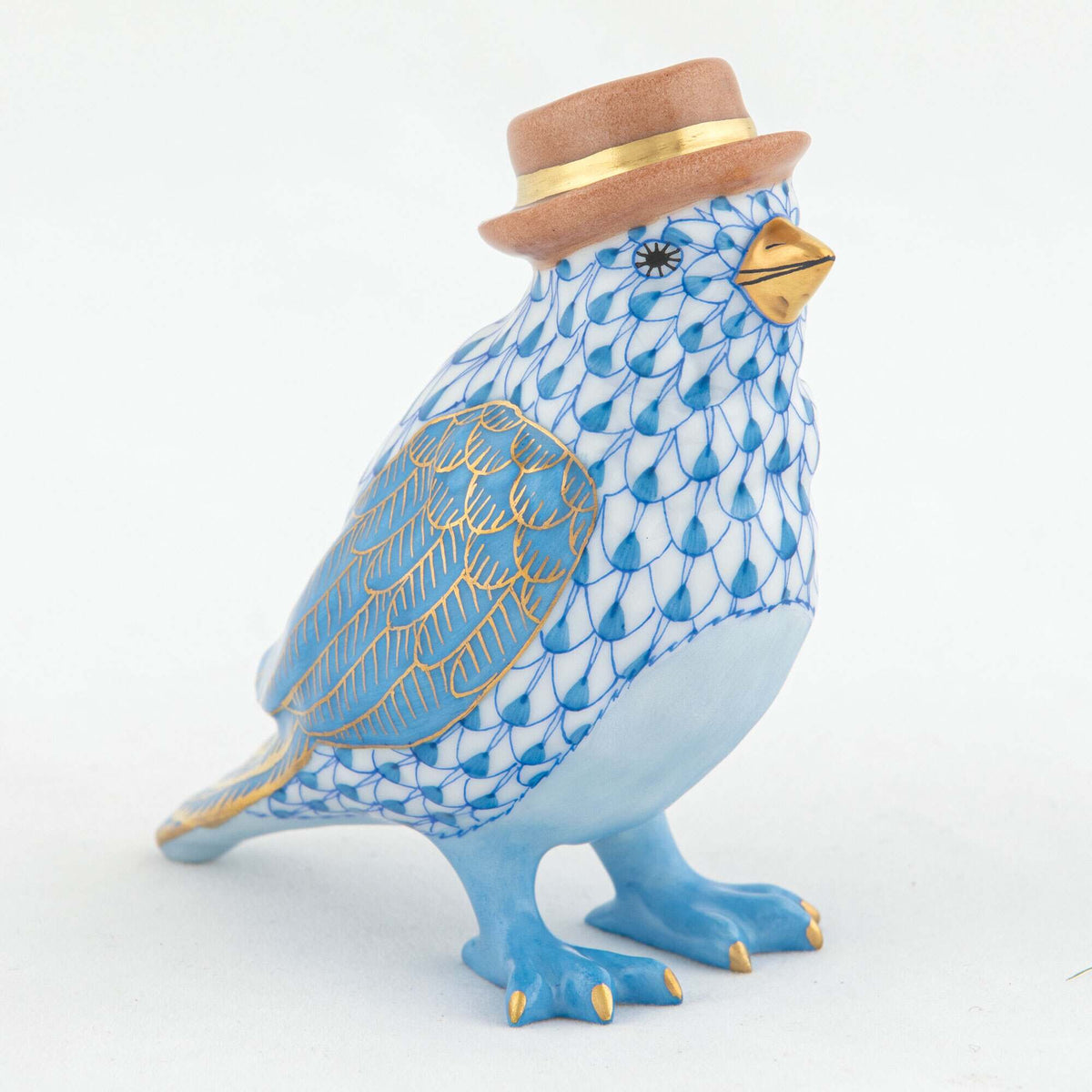 Herend Bird with Hat Figurine – Blue, alternate view