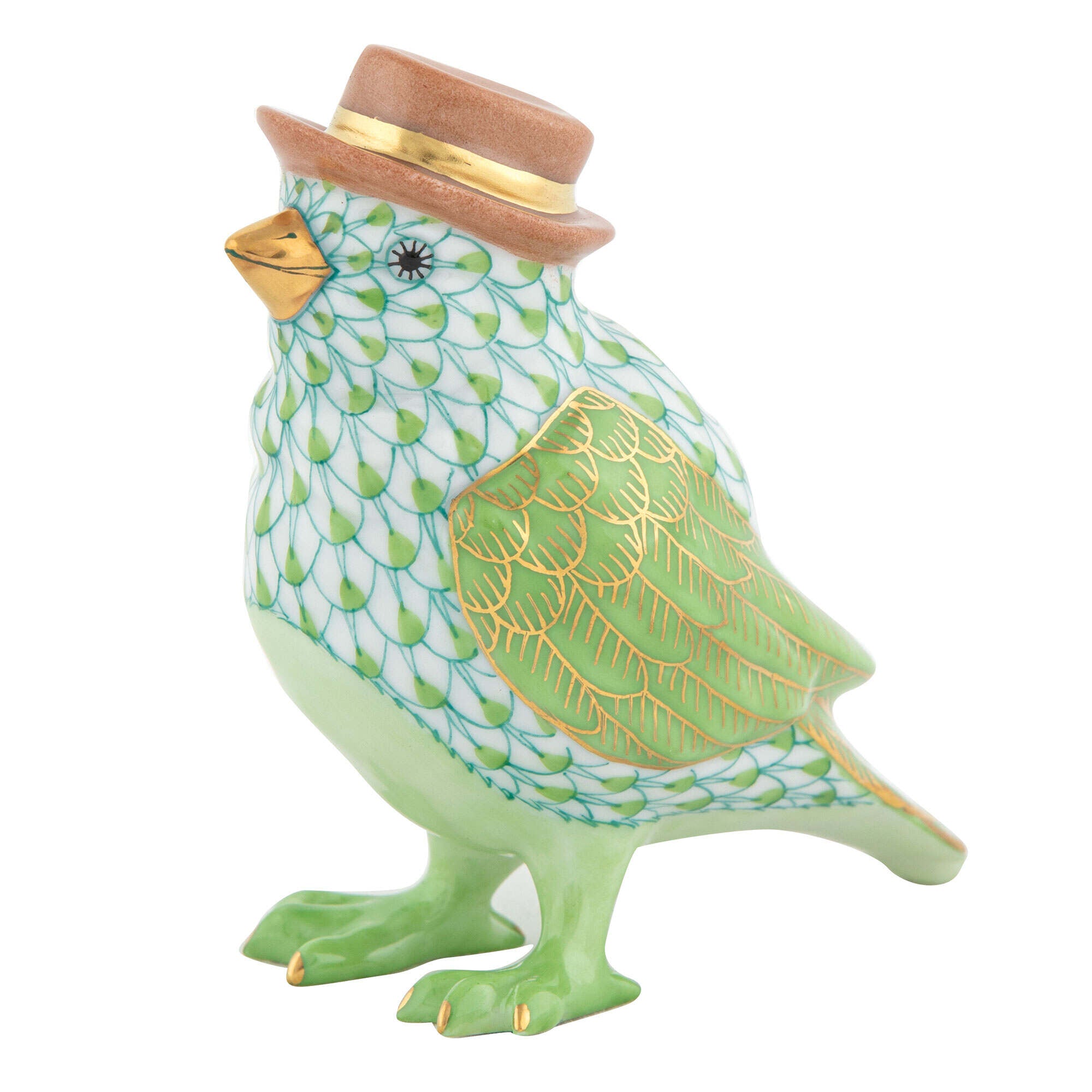 Bird with Hat Figurine in hand-painted Key Lime porcelain by Herend of Hungary