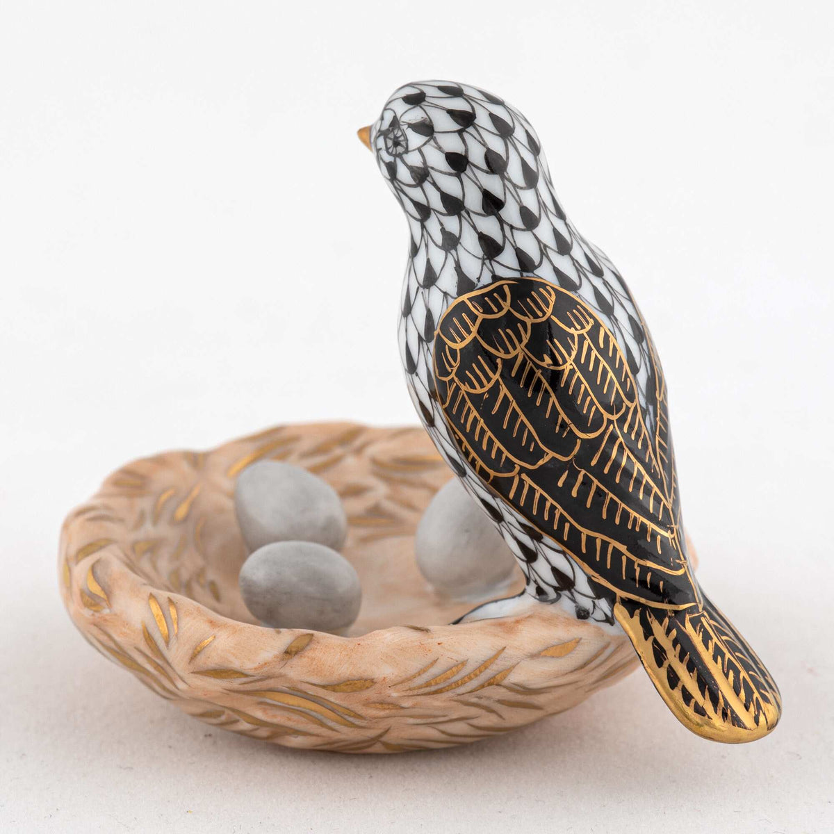 Herend Bird with Nest Figurine – Black, alternate view
