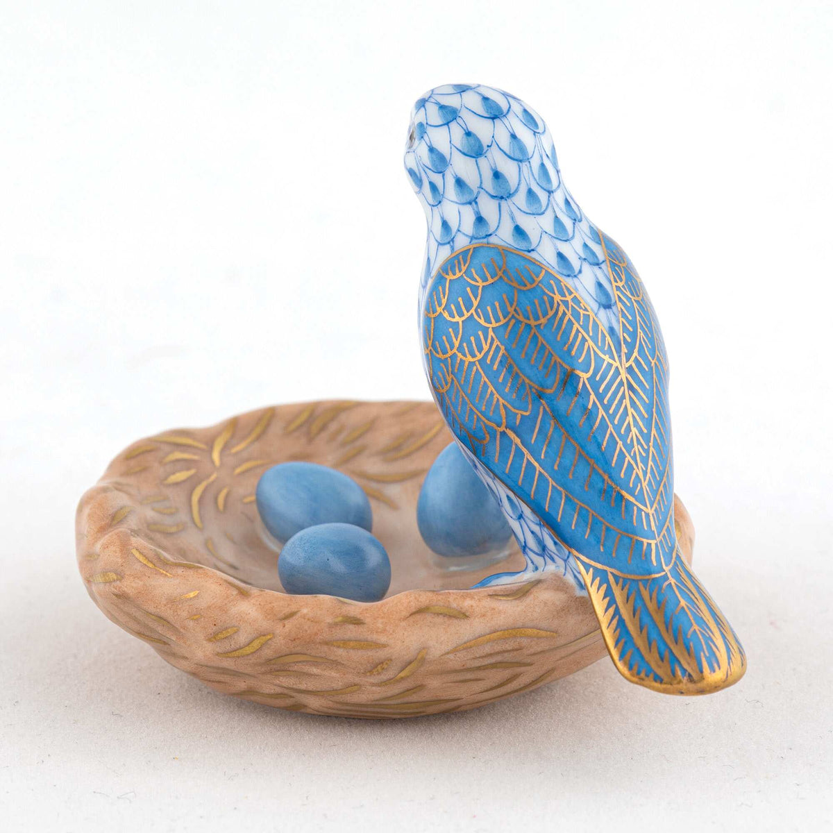 Herend Bird with Nest Figurine – Blue, alternate view