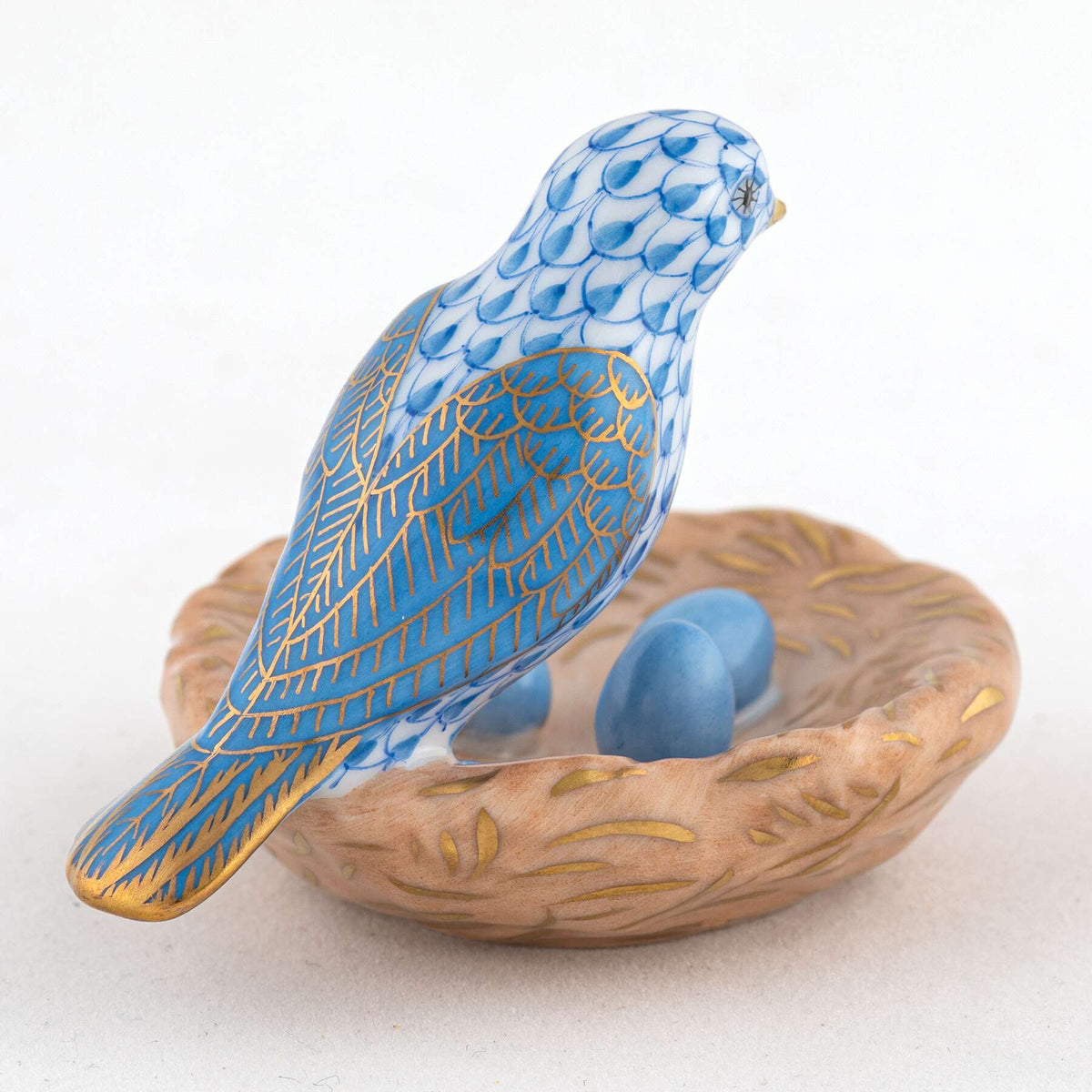 Herend Bird with Nest Figurine – Blue, alternate view