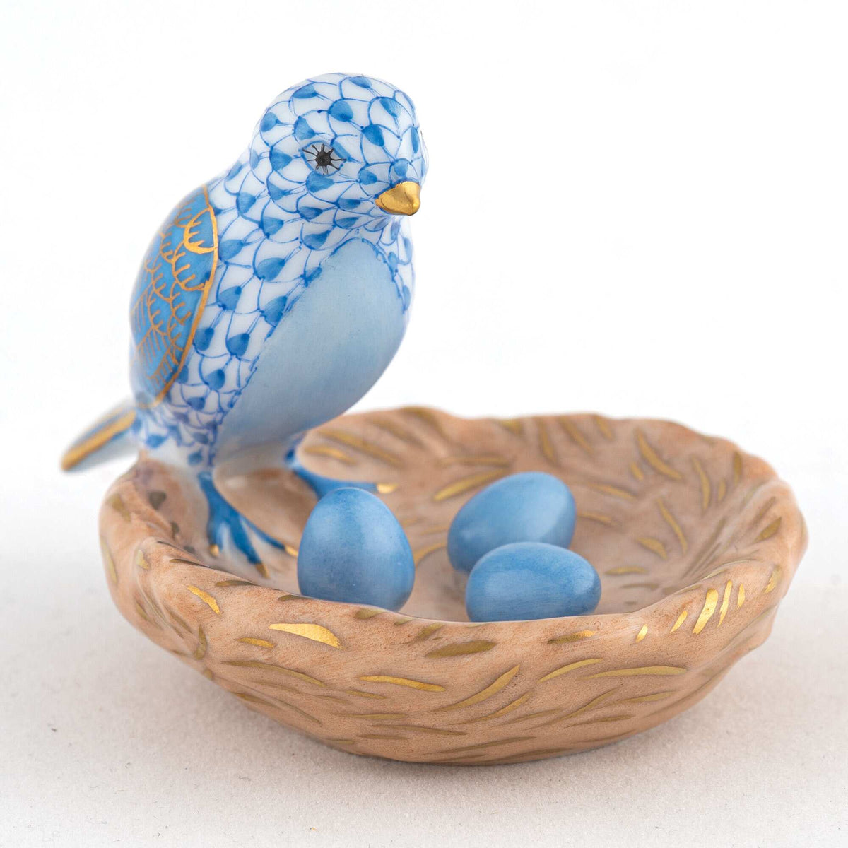 Herend Bird with Nest Figurine – Blue, alternate view