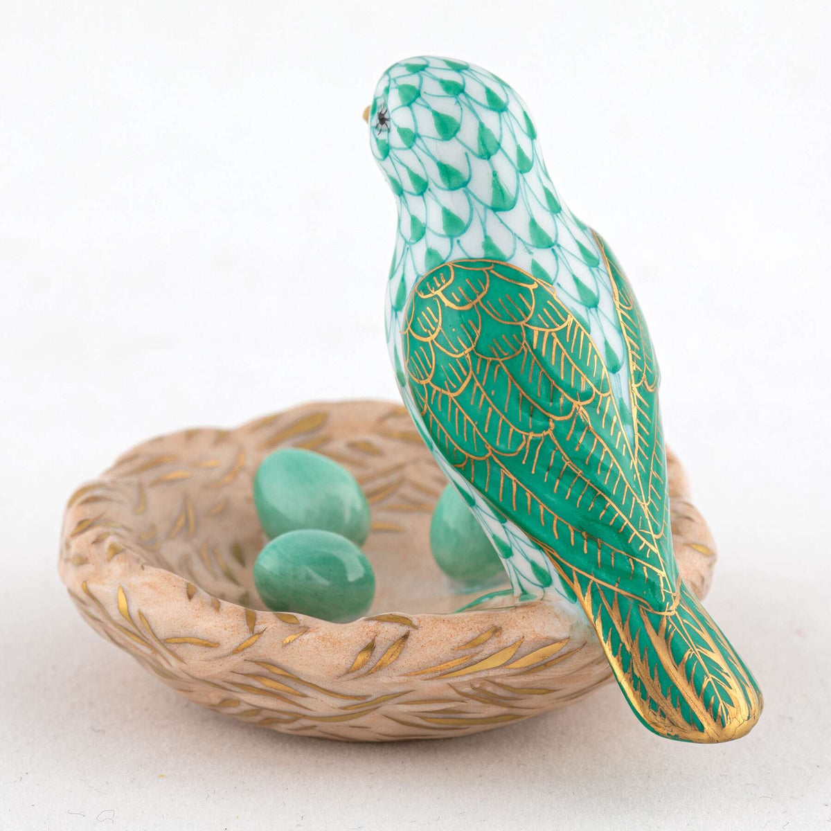 Herend Bird with Nest Figurine – Green, alternate view