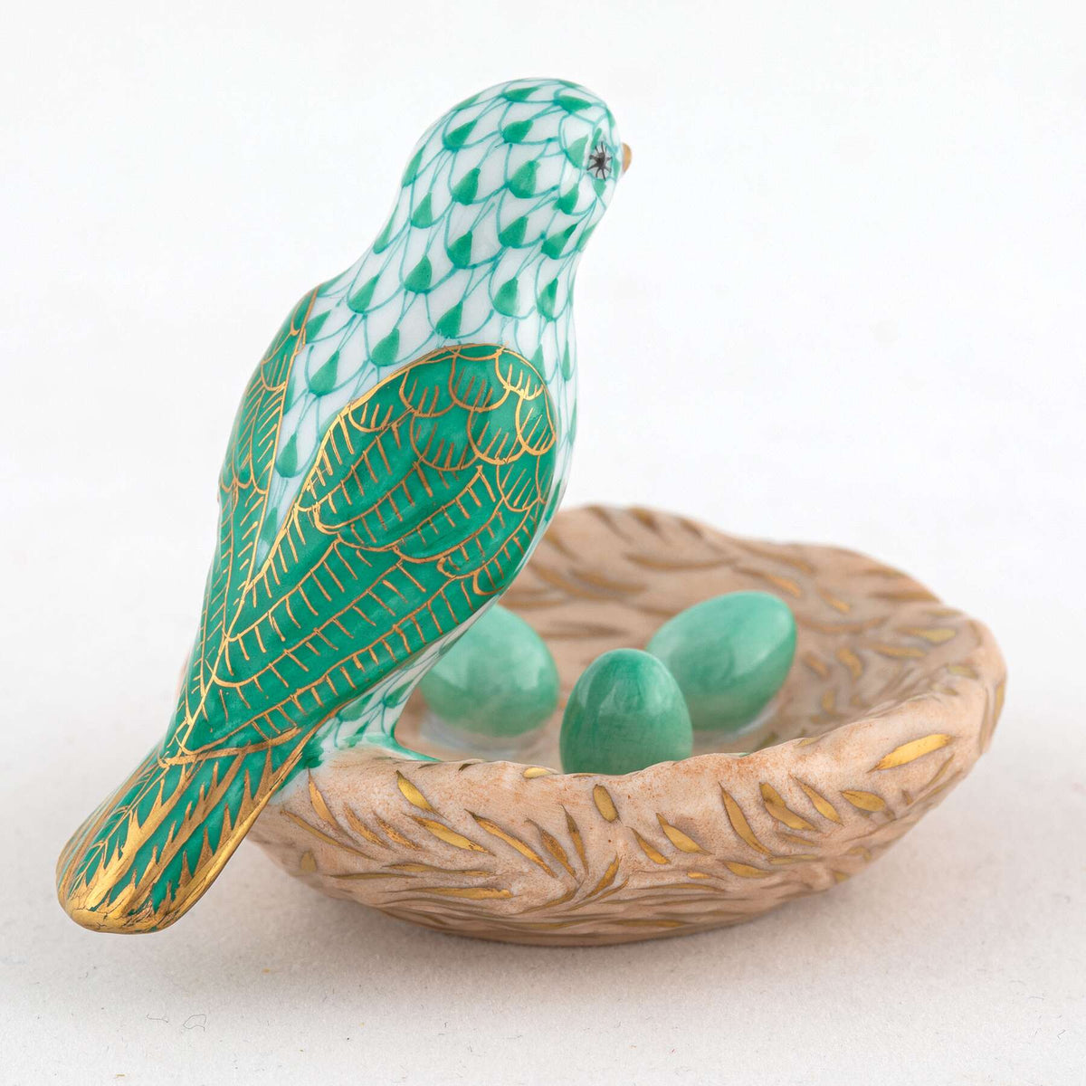 Herend Bird with Nest Figurine – Green, alternate view
