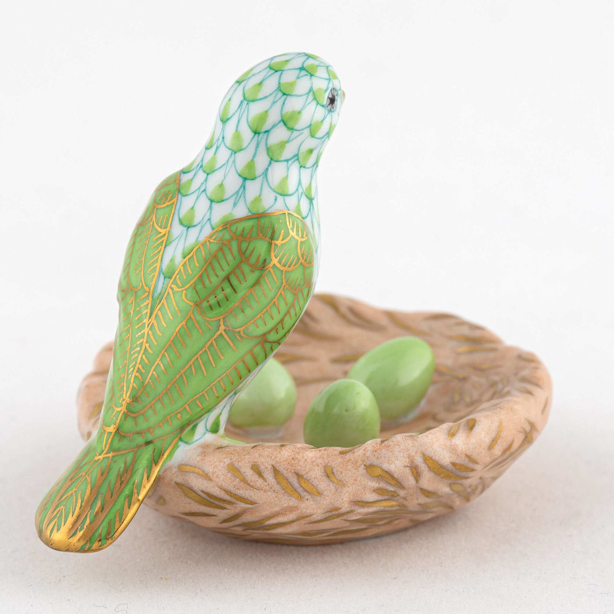 Herend Bird with Nest Figurine – Key Lime, alternate view