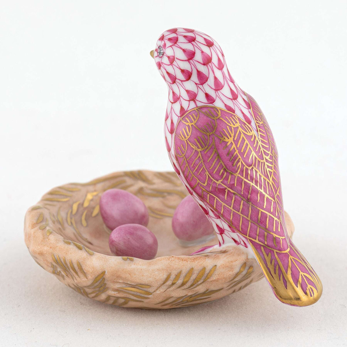Herend Bird with Nest Figurine – Raspberry, alternate view