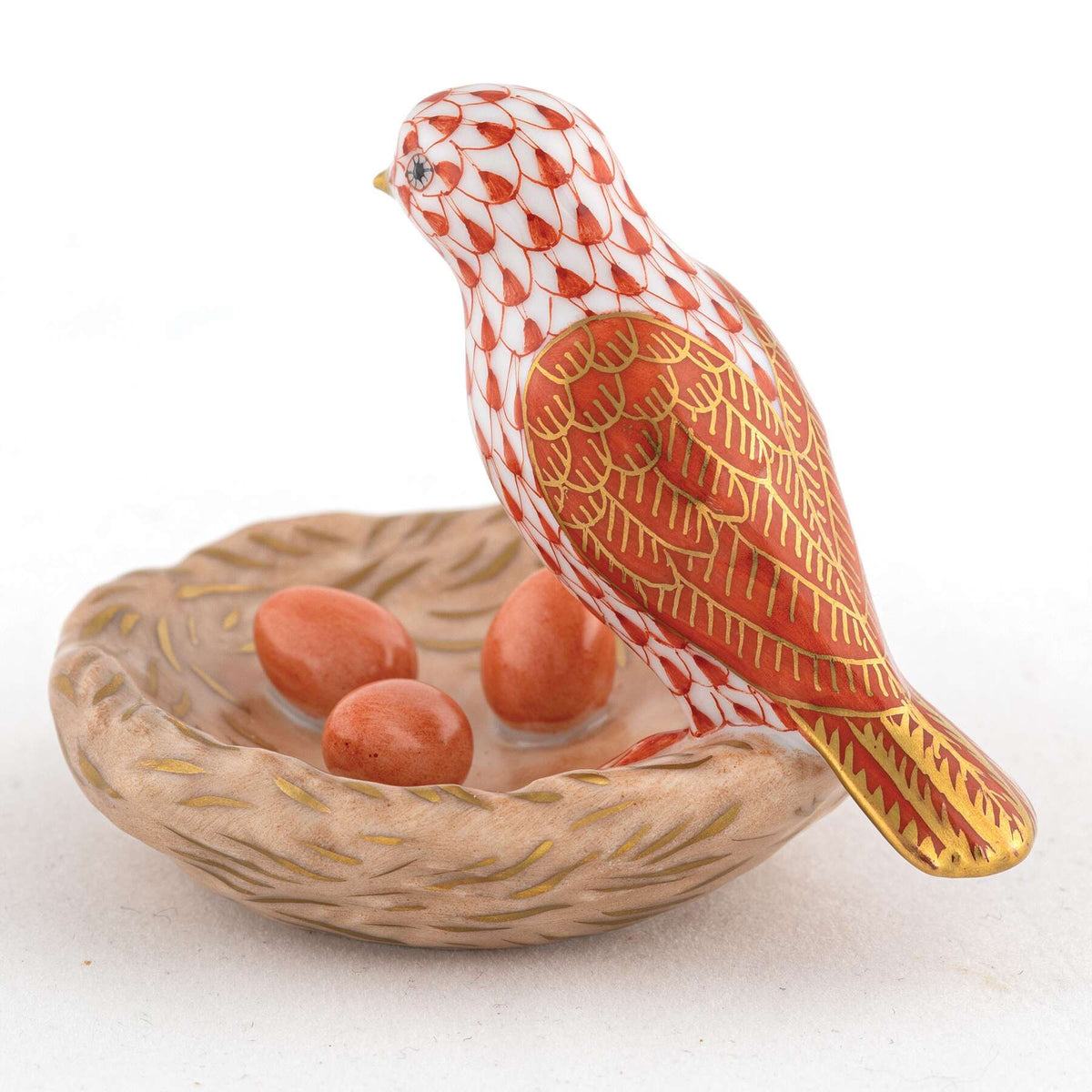 Herend Bird with Nest Figurine – Rust, alternate view