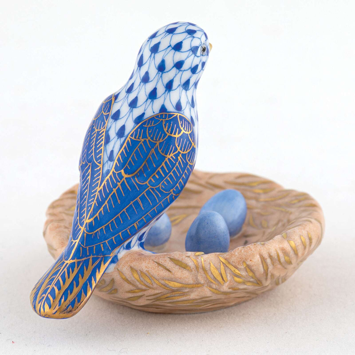 Herend Bird with Nest Figurine – Sapphire, alternate view