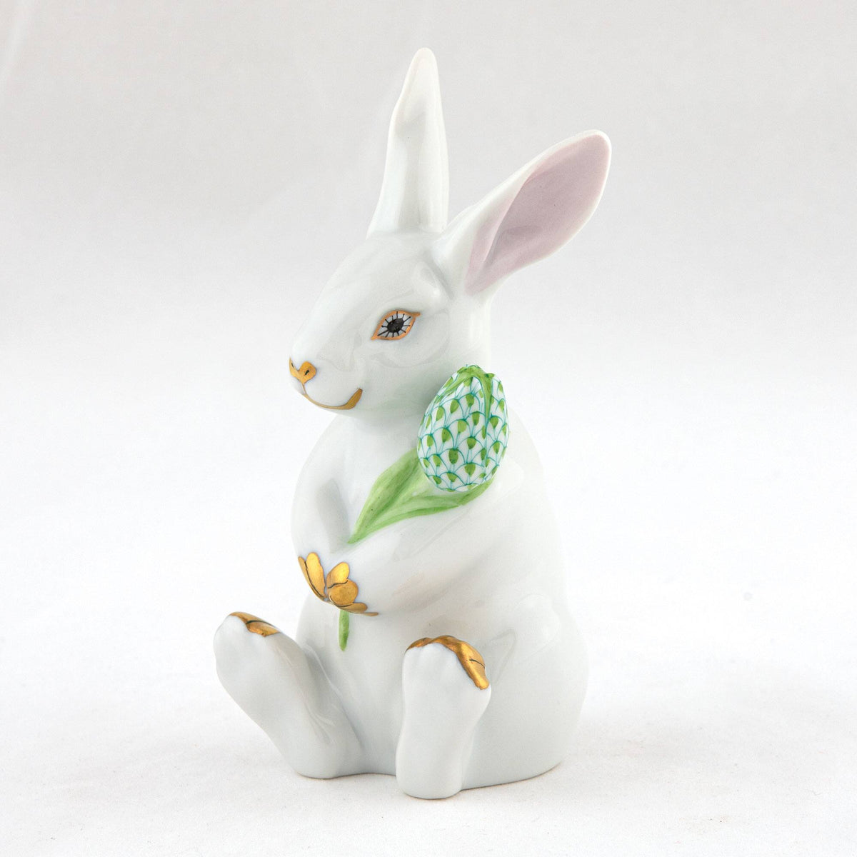 Herend Blossom Bunny Figurine – White-Key Lime, alternate view