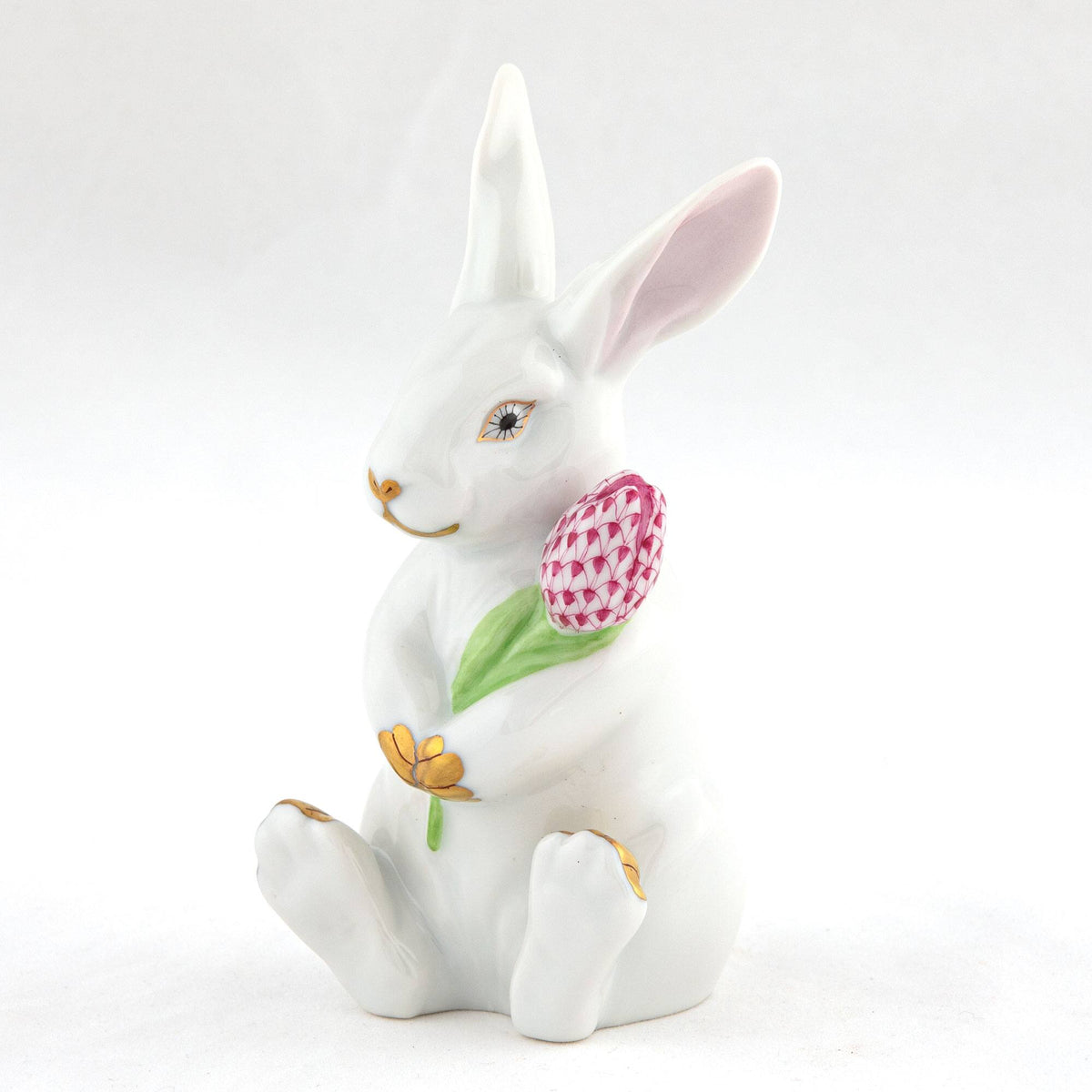 Herend Blossom Bunny Figurine – White-Raspberry, alternate view