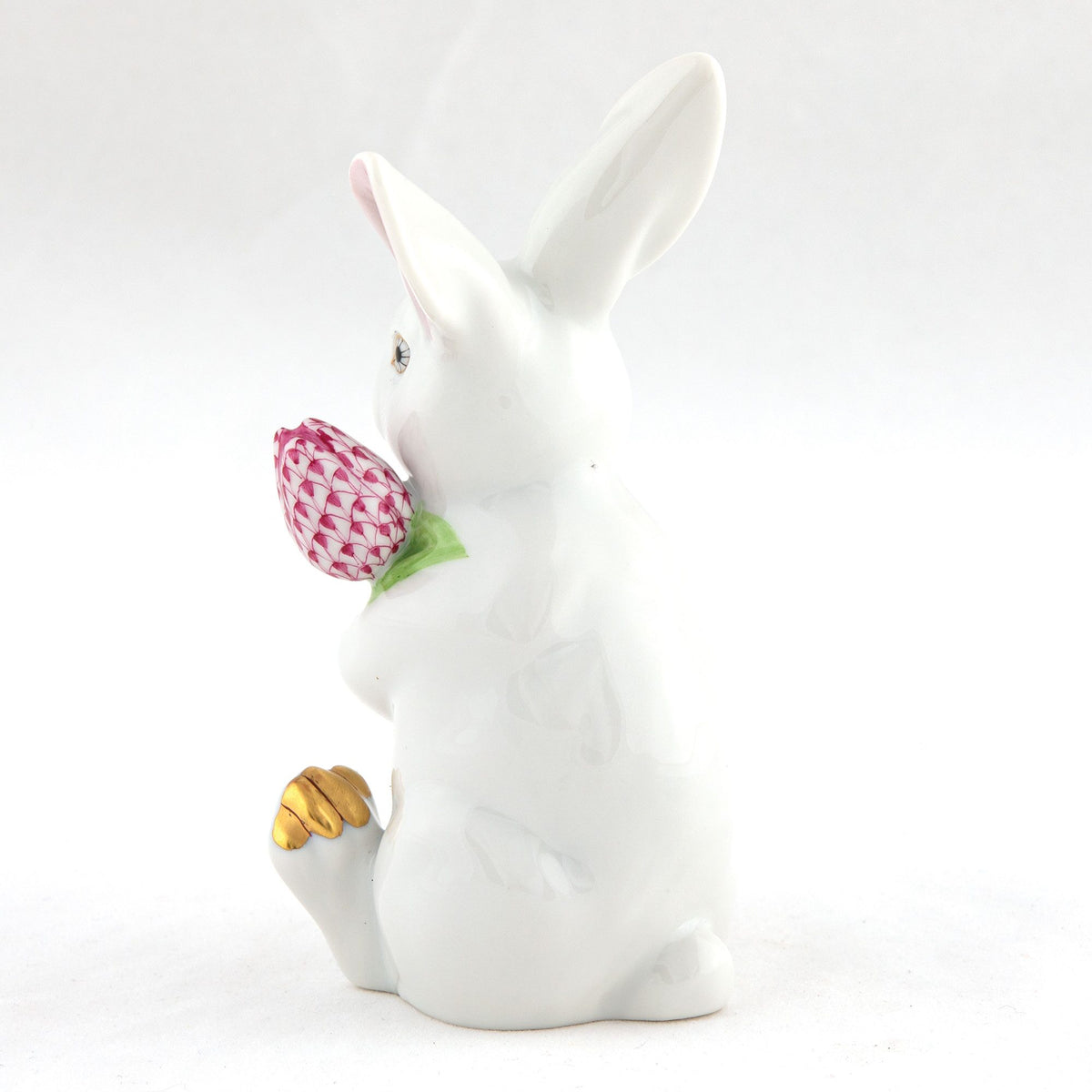 Herend Blossom Bunny Figurine – White-Raspberry, alternate view