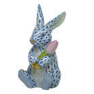 Blue fishnet Blossom Bunny Figurine figurine, hand-painted Herend porcelain with 24k gold accents