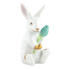 White-Green fishnet Blossom Bunny Figurine figurine, hand-painted Herend porcelain with 24k gold accents