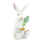 Herend Blossom Bunny Figurine porcelain figurine painted in the White-Key Lime fishnet pattern