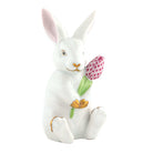 Herend Blossom Bunny in White-Raspberry - Hand-painted Hungarian porcelain figurine