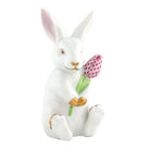 Hand-painted Herend Blossom Bunny Figurine in White-Raspberry fishnet porcelain on a white background