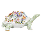 Hand-painted Herend Blossoming Tortoise Figurine in fine porcelain, 8.75in L X 4in H, on a white background
