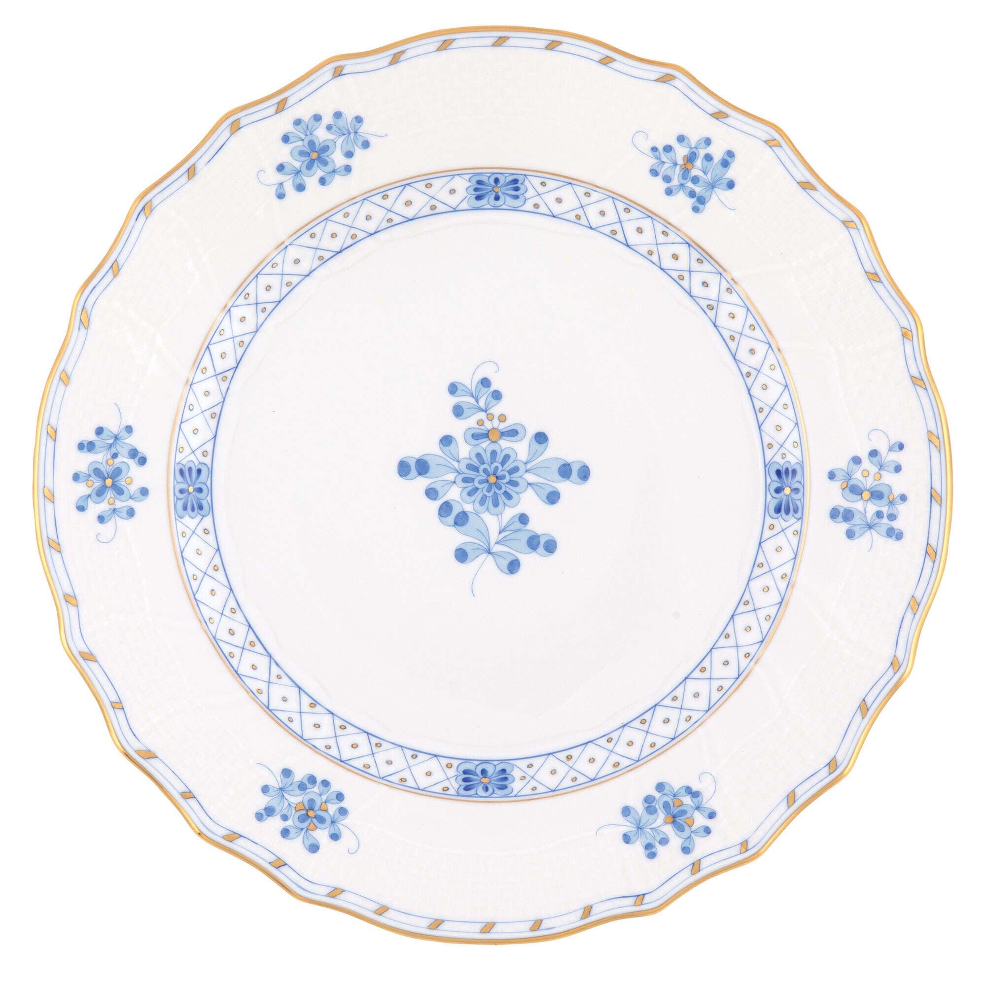 Hand-painted Herend Blue Garden Dinner Plate in fine porcelain, 10.5in D, on a white background