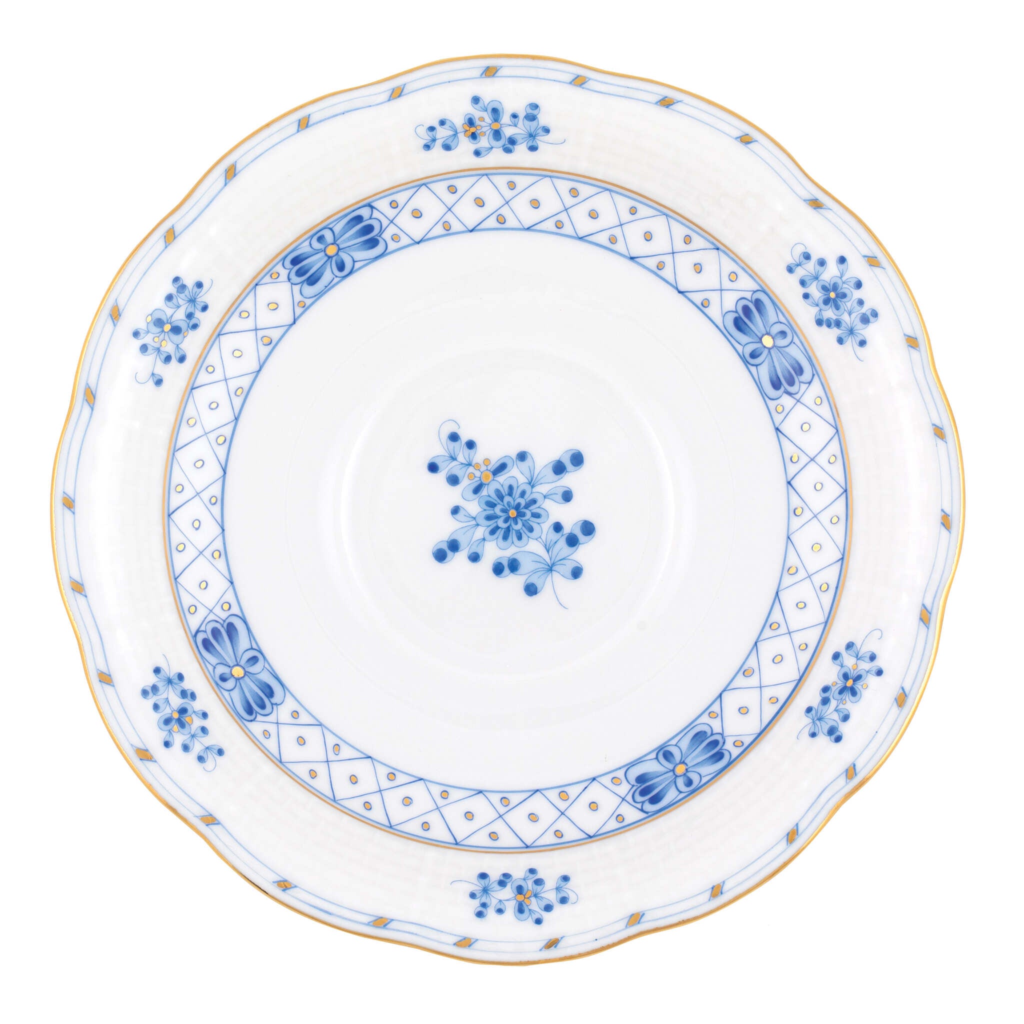 Hand-painted Herend Blue Garden Tea Saucer Cup & Saucer Set in fine porcelain, 6in D, on a white background
