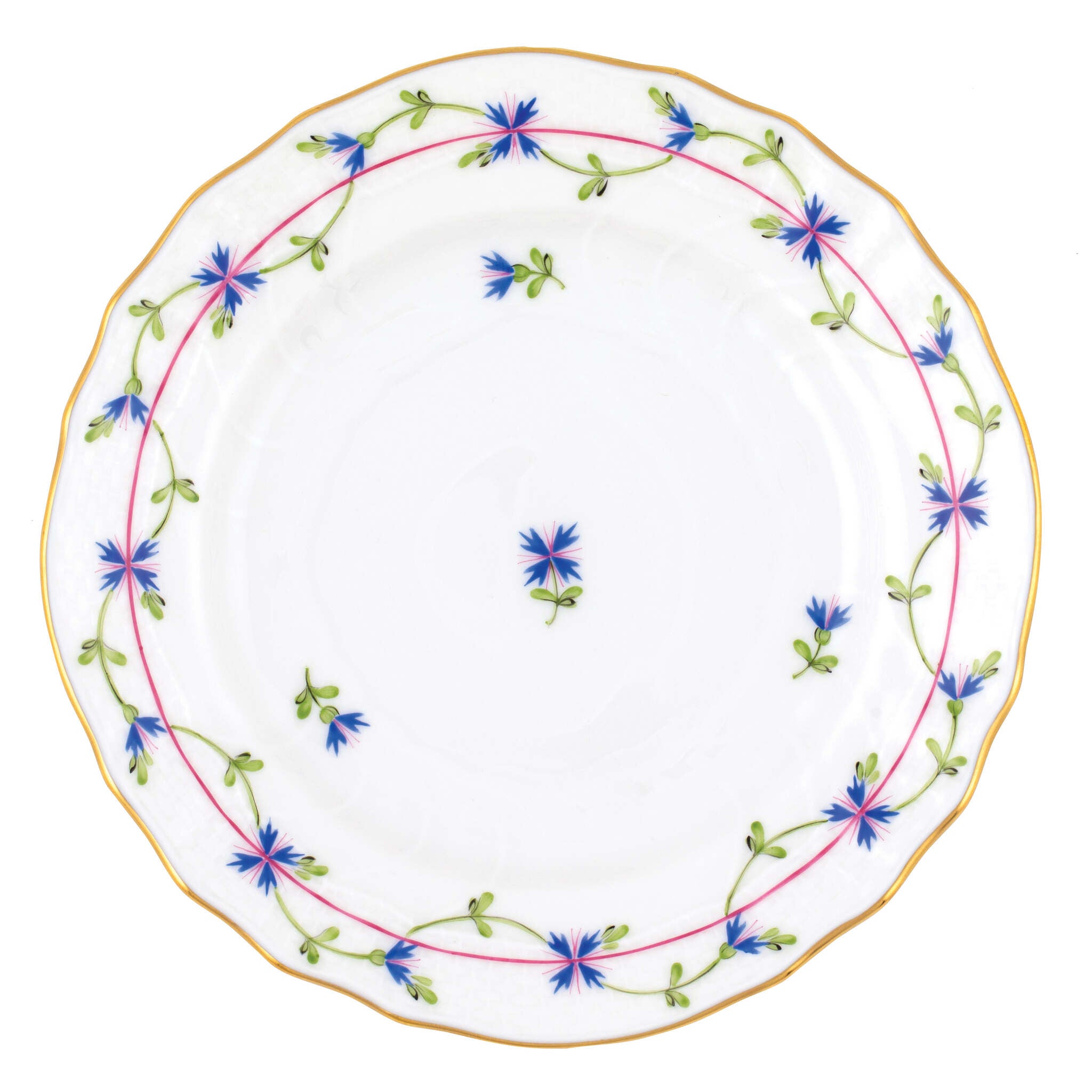 Hand-painted Herend Blue Garland Bread and Butter Plate in fine porcelain, 6in D, on a white background