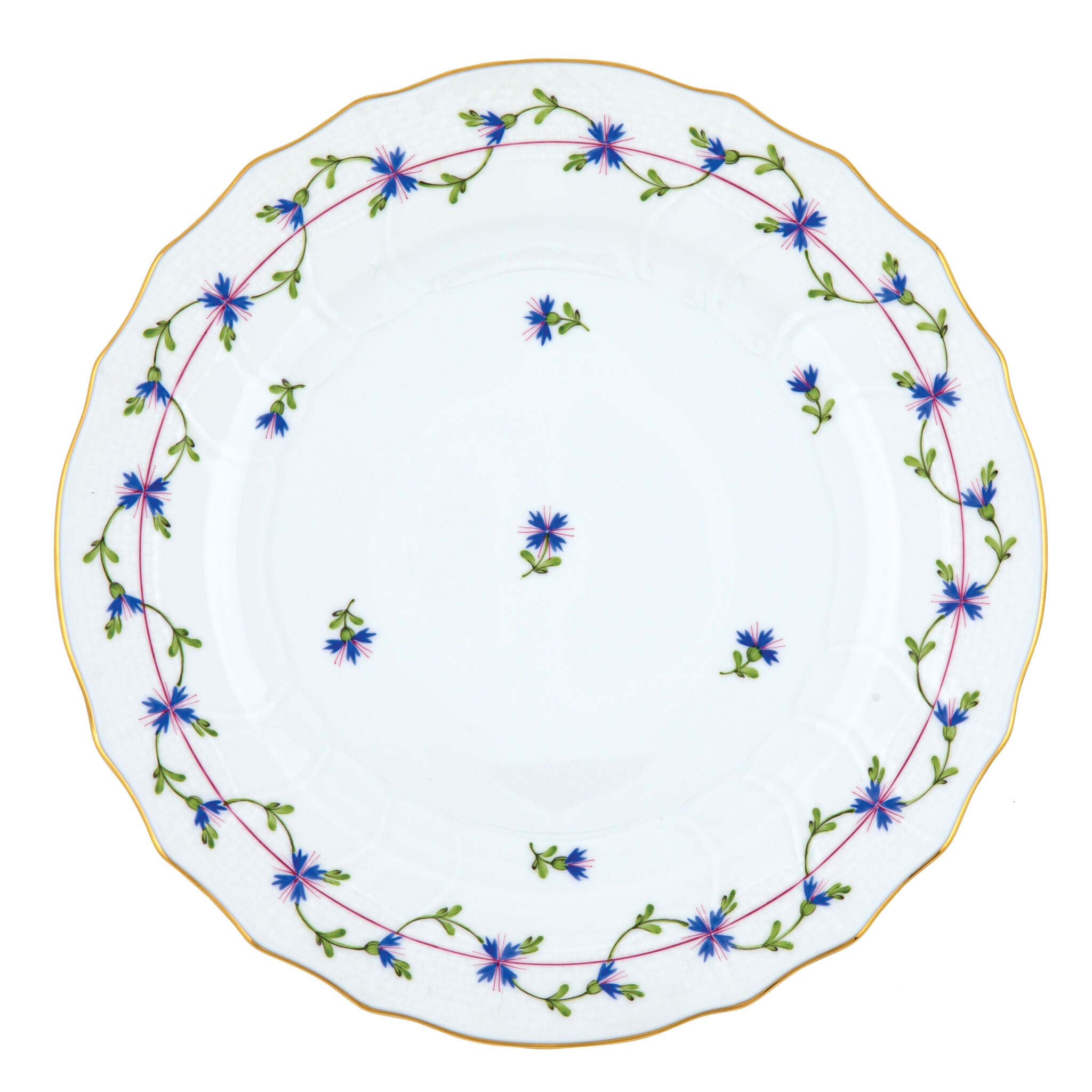 Hand-painted Herend Blue Garland Dinner Plate in fine porcelain, 10.5in D, on a white background