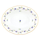 Hand-painted Herend Blue Garland Oval Vegetable Dish Serving Bowl in fine porcelain, 10in L X 8in W, on a white background