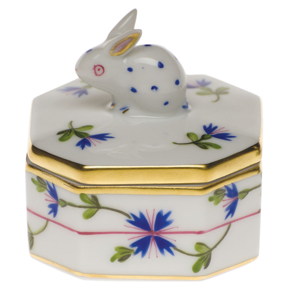 Hand-painted Herend Blue Garland Petite Octagonal Box in fine porcelain, 2in L X 2in H, on a white background