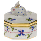 Hand-painted Herend Blue Garland Petite Octagonal Box in fine porcelain, 2in L X 2in H, on a white background