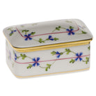 Hand-painted Herend Blue Garland Rectangular Box in fine porcelain, 3in L X 2in W, on a white background
