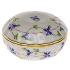 Hand-painted Herend Blue Garland Ring Box in fine porcelain, 2.75in D, on a white background