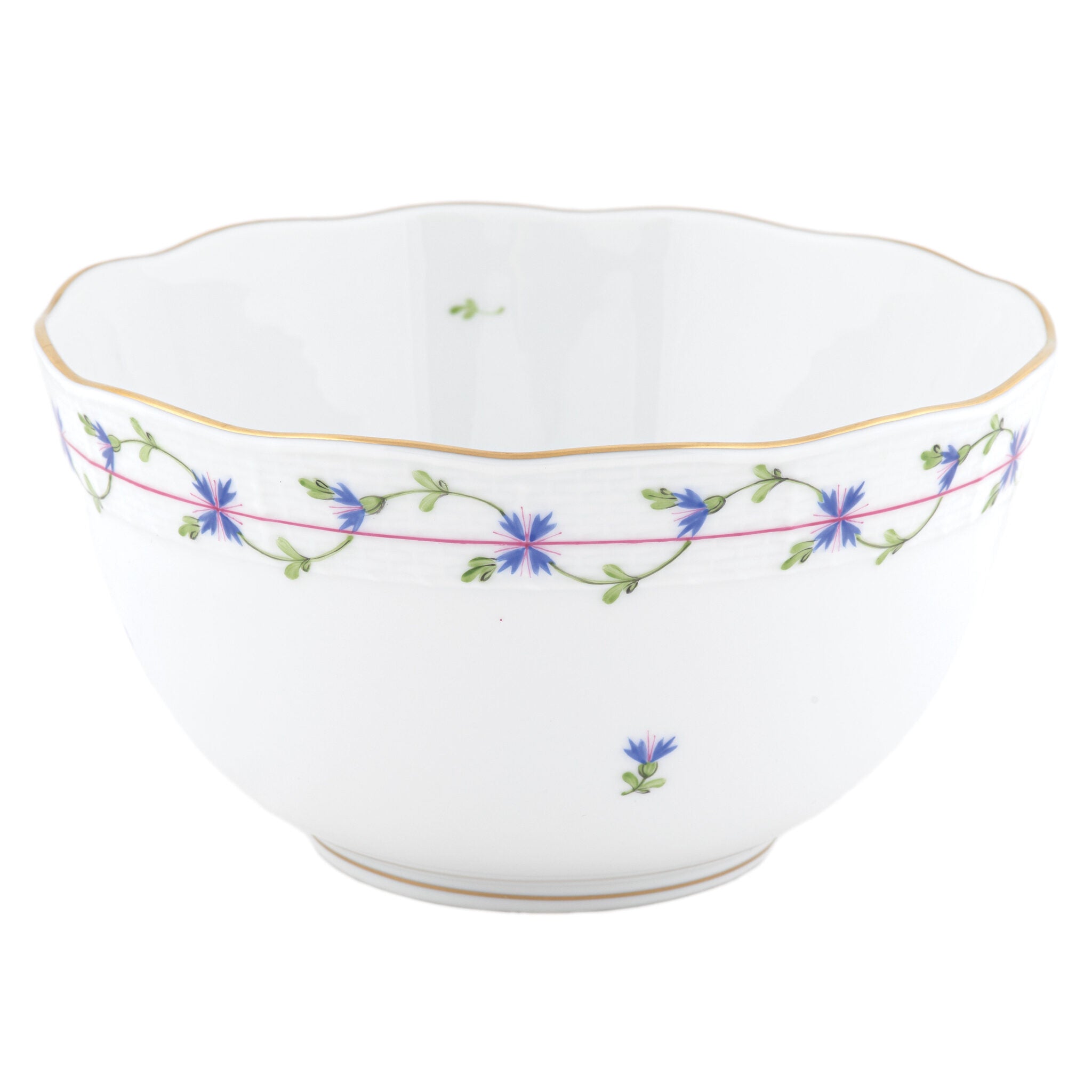 Hand-painted Herend Blue Garland Round Bowl in fine porcelain, (3.5 PT) 7.5in D, on a white background
