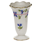 Hand-painted Herend Blue Garland Scalloped Bud Vase in fine porcelain, 2.5in H, on a white background