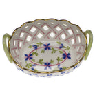 Hand-painted Herend Blue Garland Sm Openwork Basket with Handle in fine porcelain, 3.5in L X 2.5in W, on a white background