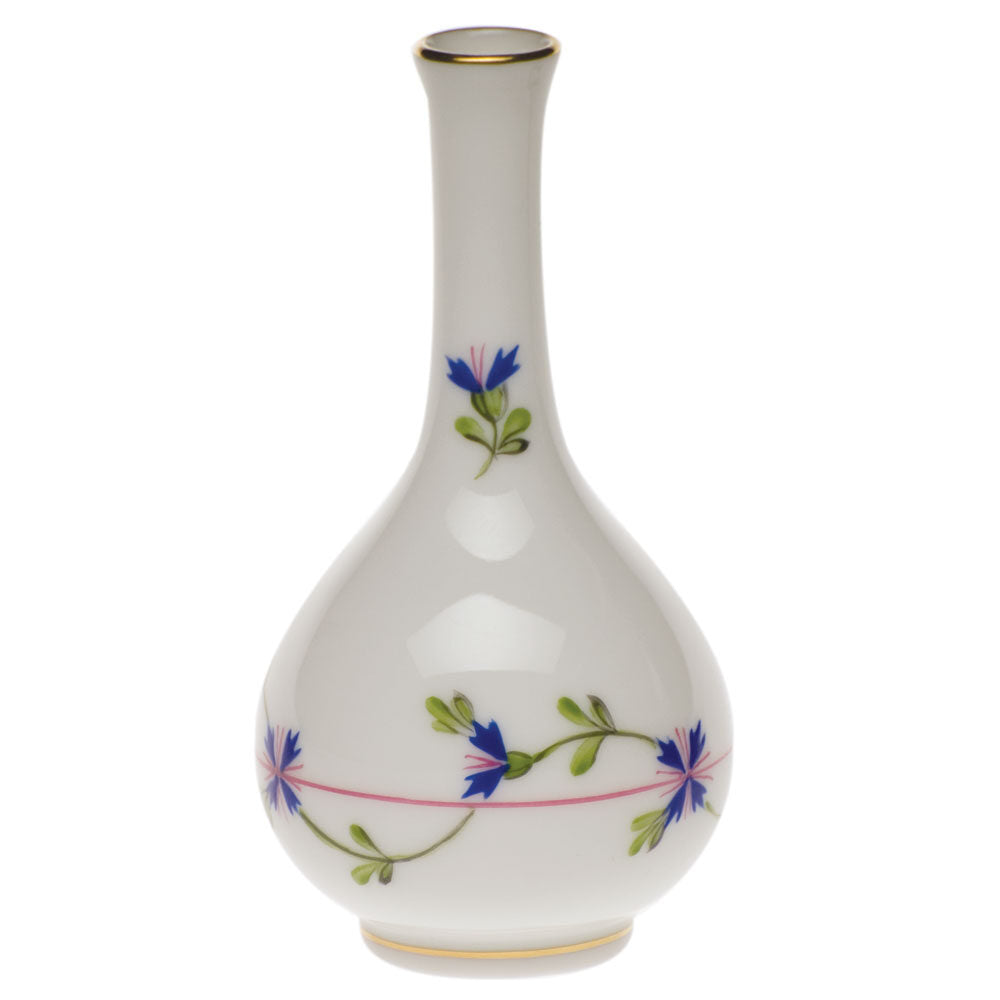 Hand-painted Herend Blue Garland Small Bud Vase in fine porcelain, 3.5in H, on a white background